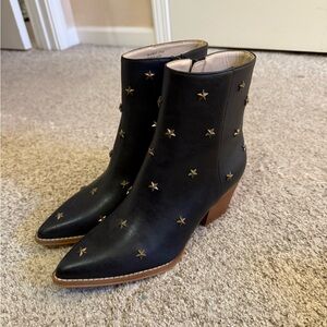 Star-Embellished Black Ankle Boots